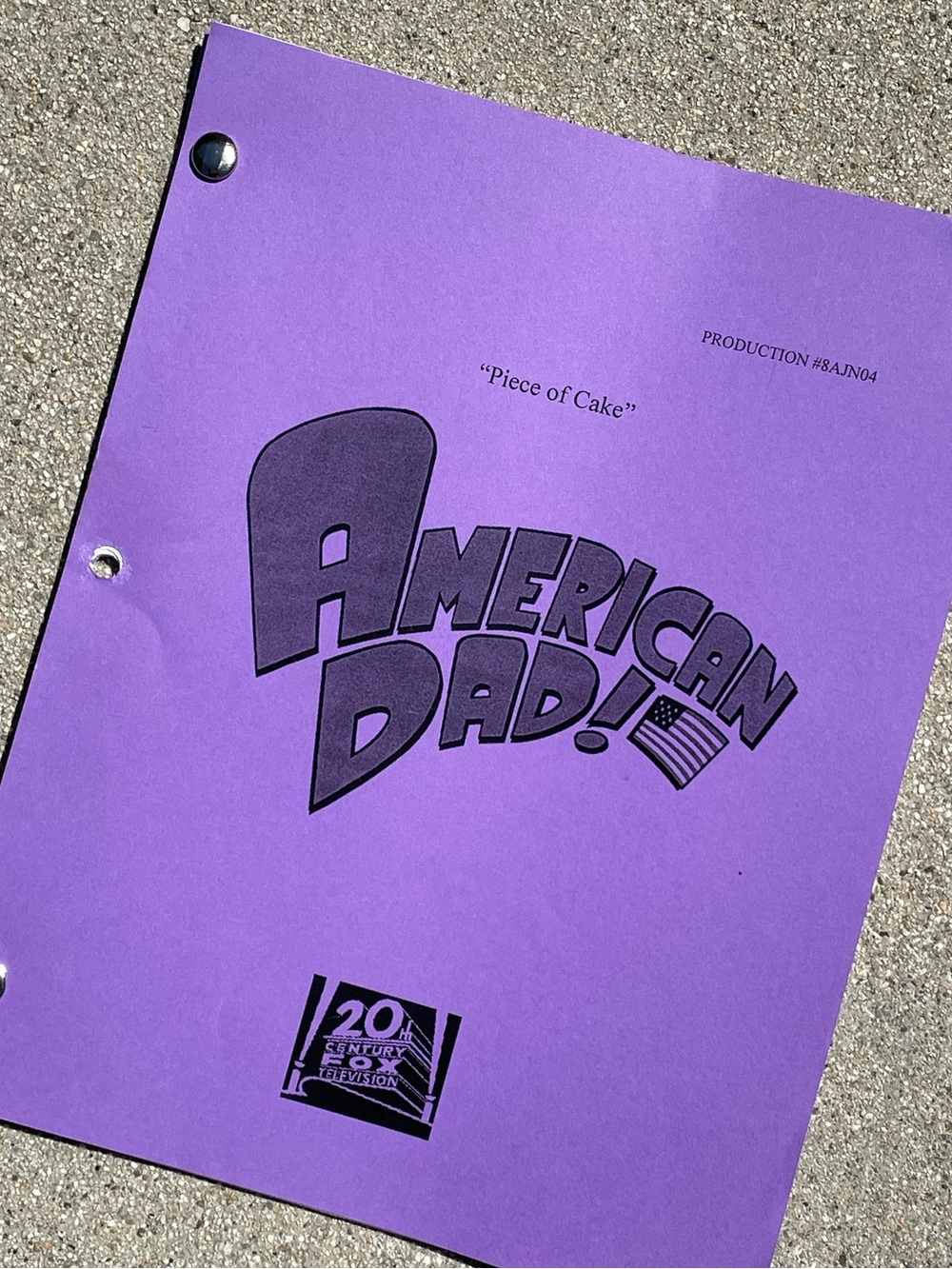 American Dad 2012 Piece Of Cake Production Used Table Draft Script RETITLED